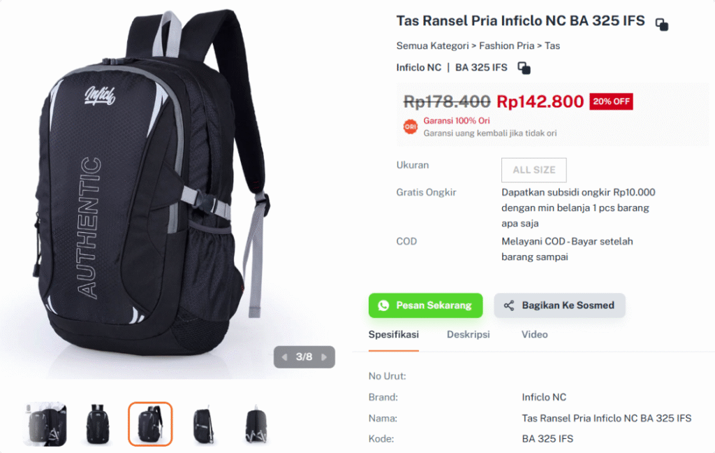 Backpack Inflico BA325IFS warna hitam, tersedia di olshop Sobat Untung dengan harga Rp 142.800. Ideal untuk kerja dan kuliah.