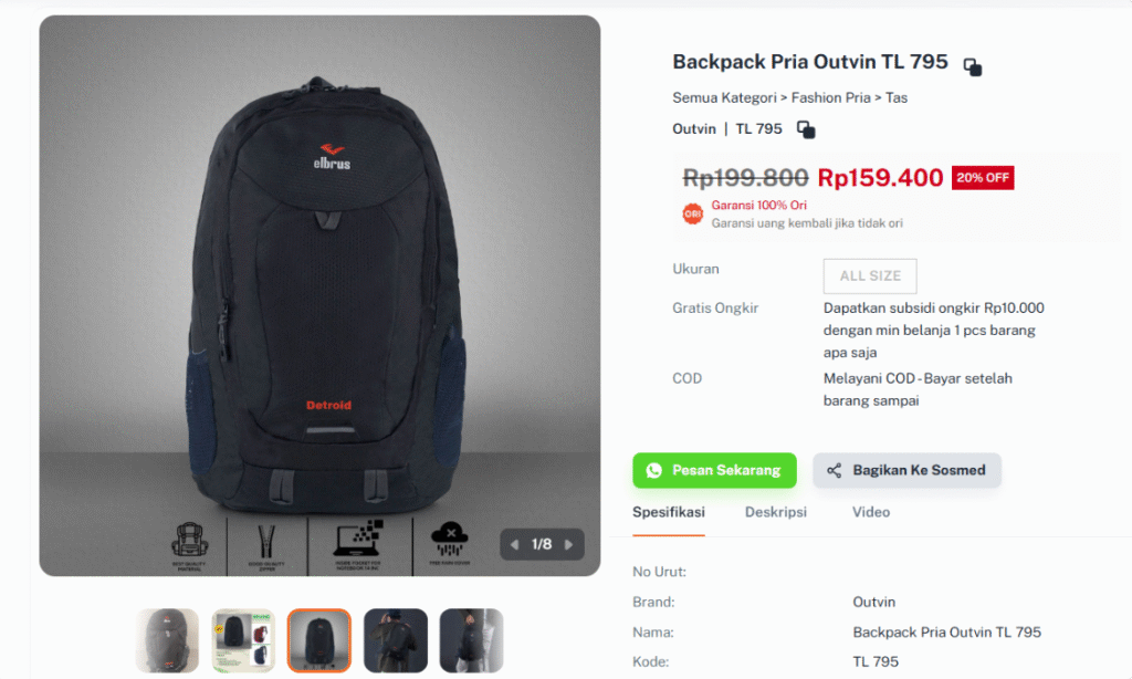 Backpack Outvin TL 795 warna hitam, tersedia di olshop Sobat Untung dengan harga Rp 159.400. Ideal untuk kerja dan kuliah.