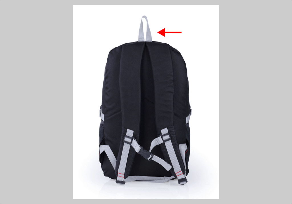 Pegangan (handle) tas ransel Inflico BA 325 IFS ditunjukkan tanda panah.